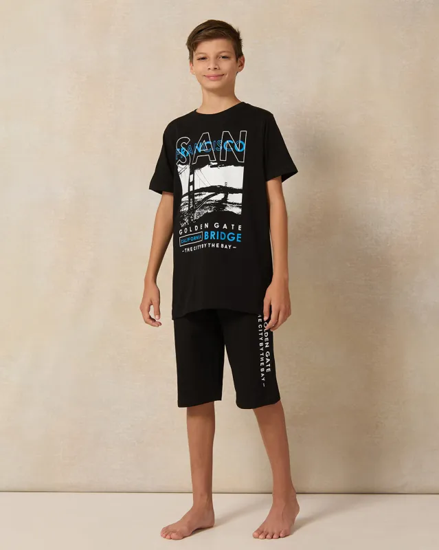 Senior Boys Black Golden Gate Pyjama Set (2 Piece) sold by Redtag