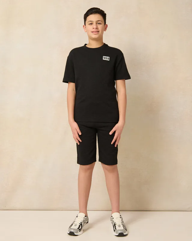 Senior Boys Black Jacquard Casual Set made by Redtag