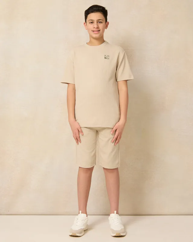 Senior Boys Beige Jacquard Casual Set sold by Redtag