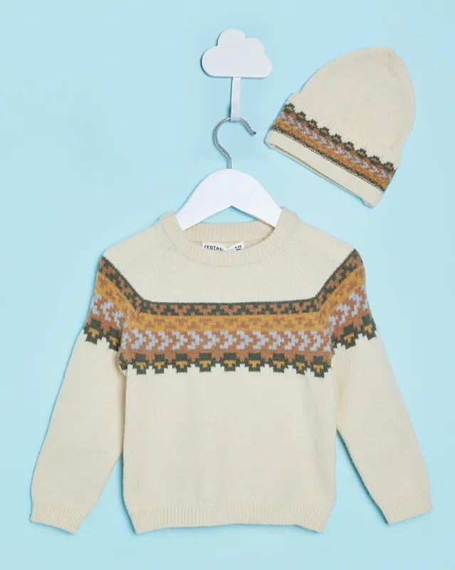 Infant Boys Beige Sweater With Cap (2 Piece) sold by Redtag