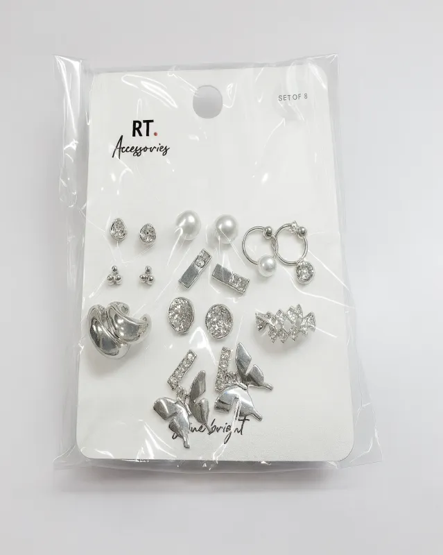 Women Silver Embellished Earring Set (8 Pairs) sold by Redtag