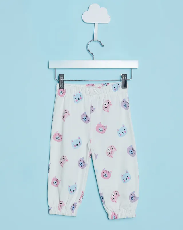 Infant Girls White Cat Print Active Pants sold by Redtag