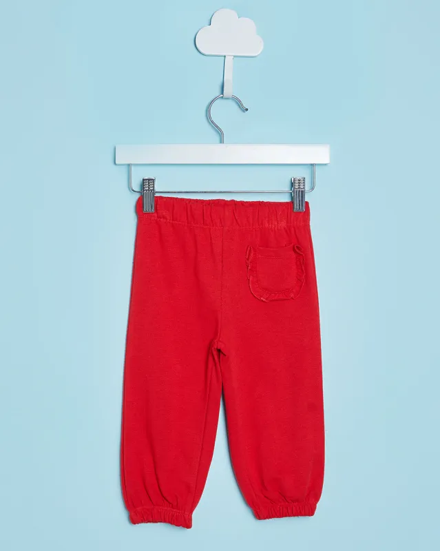 Infant Girls Red Solid Active Pants With Pocket sold by Redtag