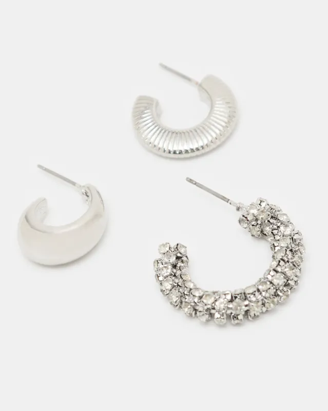 Women Silver Embellished Earring Set (3 Piece) sold by Redtag