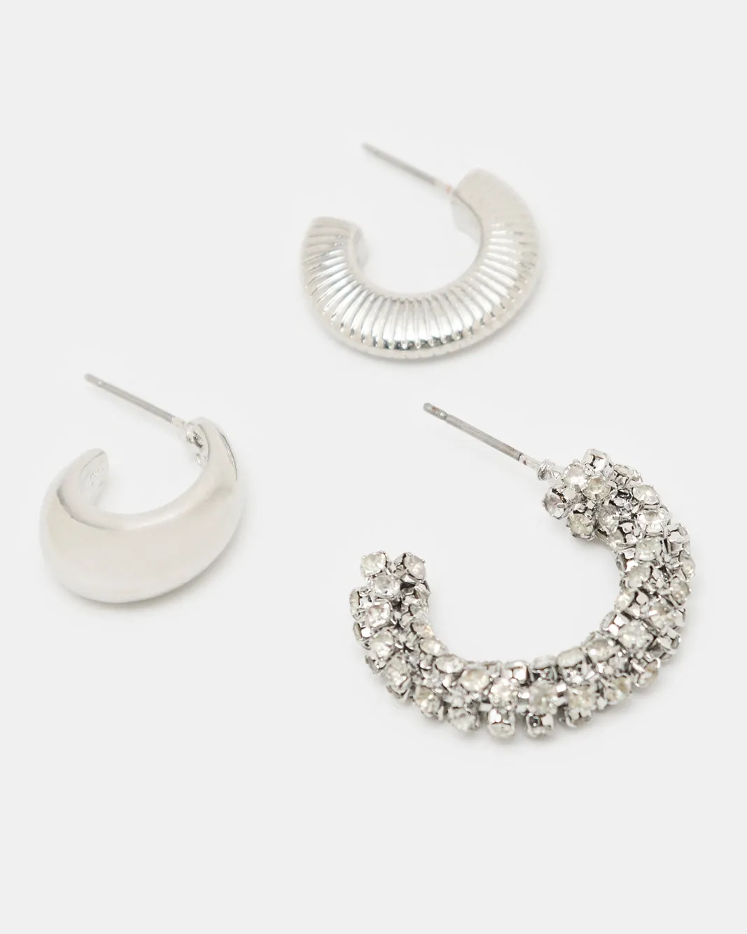 Women Silver Embellished Earring Set (3 Piece) sold by Redtag