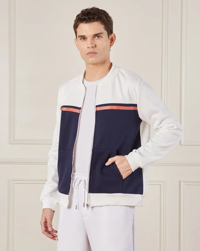 Men Navy And White Zip Through Sweatshirt sold by Redtag