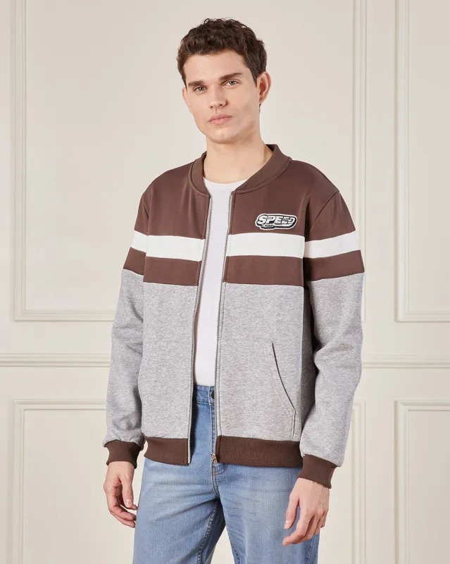 Men Brown Zip Through Sweatshirt sold by Redtag