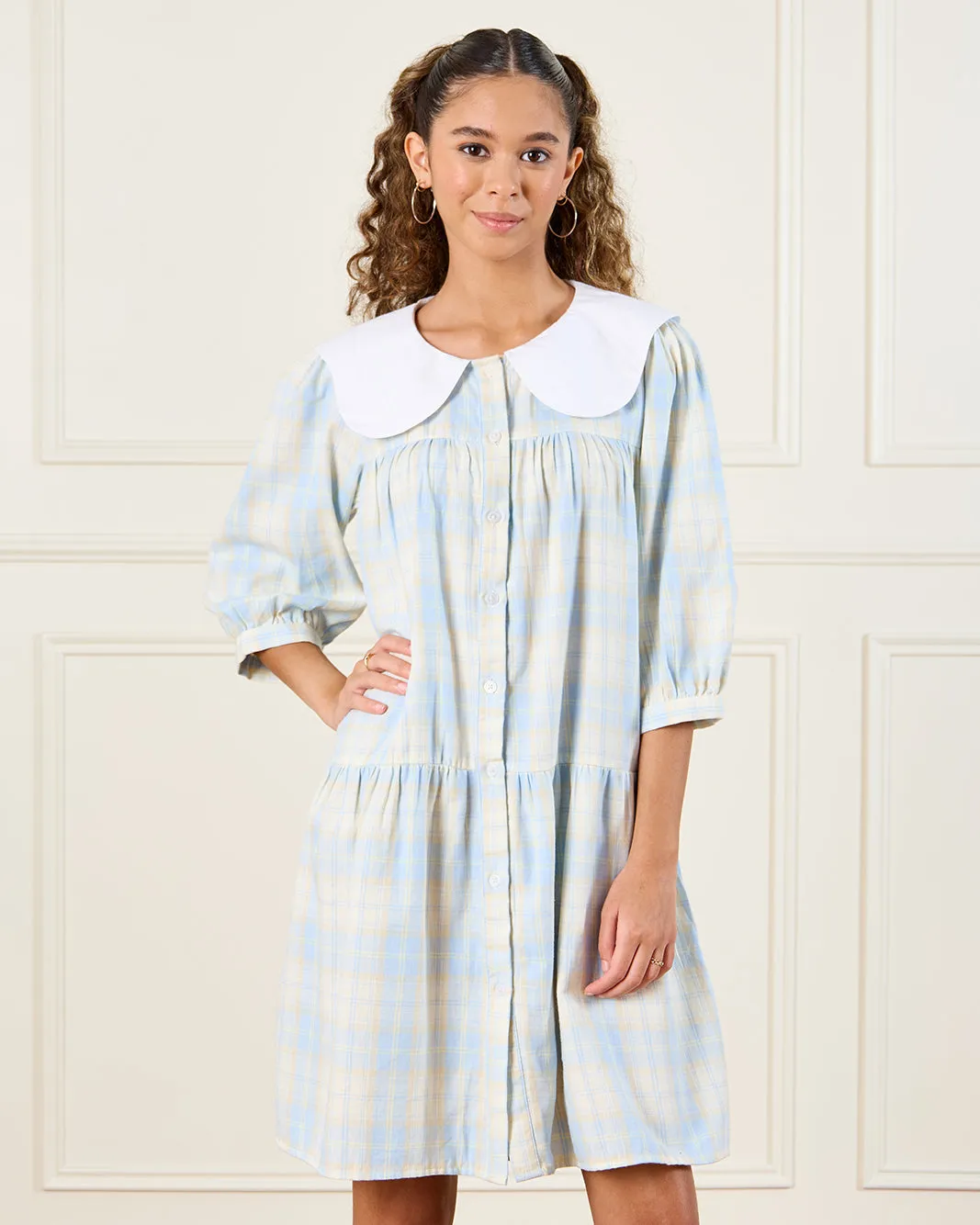 Senior Girls Blue Checkered Dress sold by Redtag
