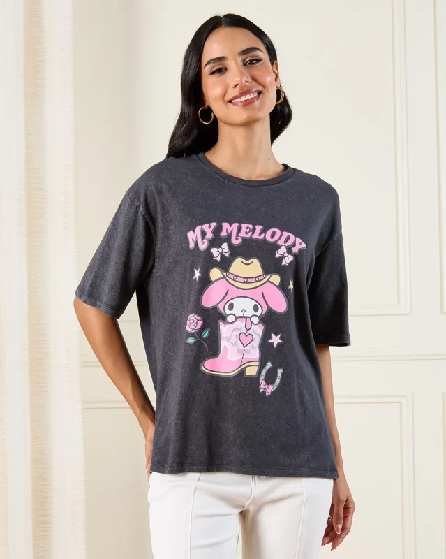 Women Charcoal My Melody Oversized T-Shirt sold by Redtag