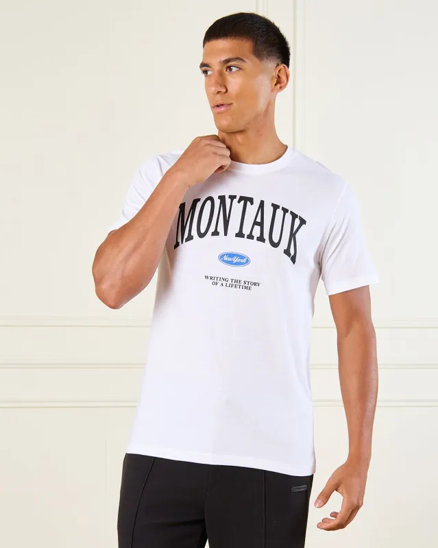 Men White Basic Graphic T-Shirt sold by Redtag