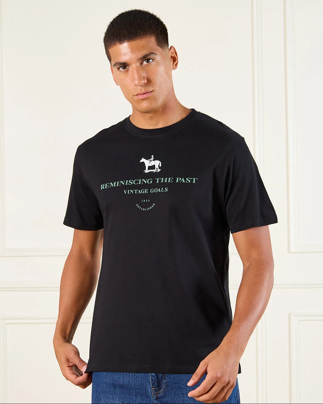 Men Black Basic Graphic T-Shirt sold by Redtag