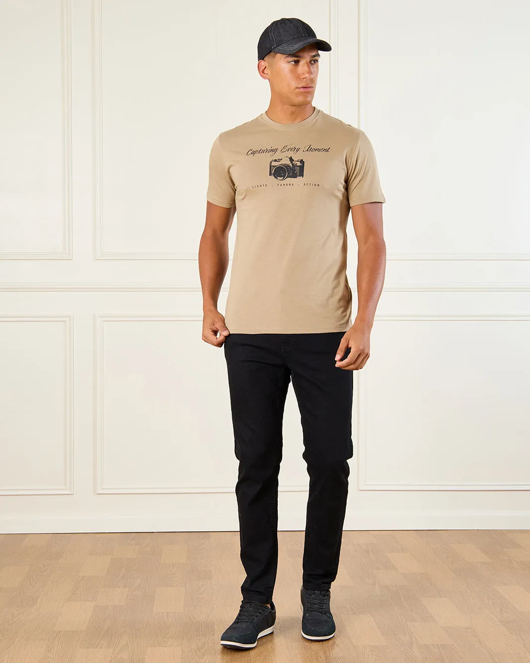 Men Beige Basic Graphic T-Shirt sold by Redtag product image thumbnail 2