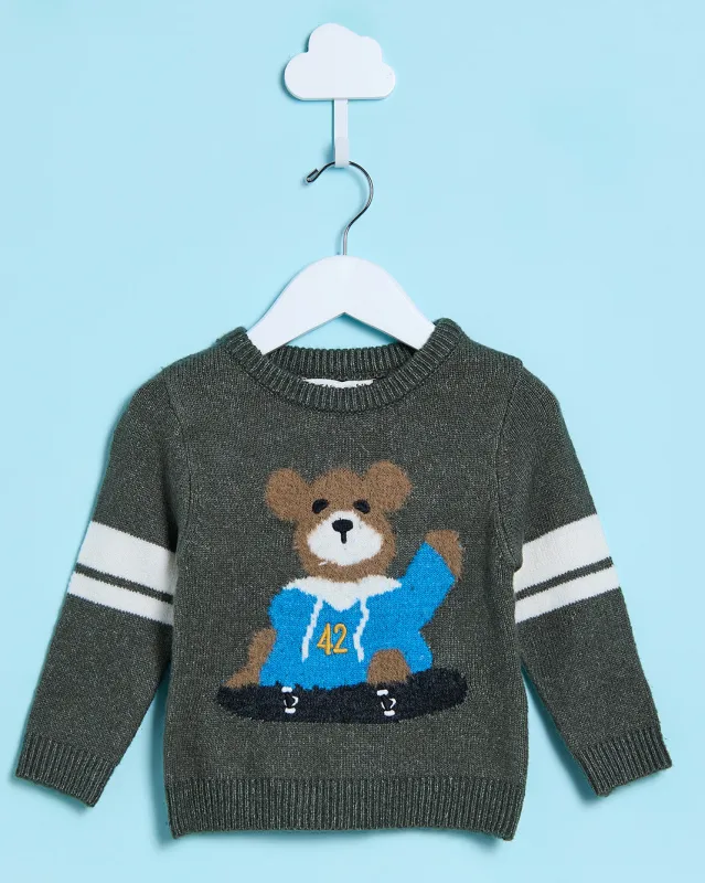 Infant Boys Green Bear Trim Sweater sold by Redtag