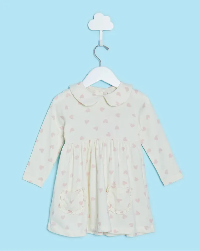 Infant Girls Ivory Heart Print  Dress sold by Redtag