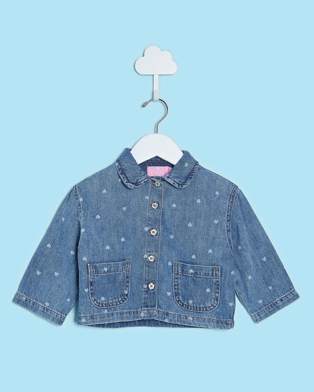 Infant Girls Blue Front Button Denim Blouse Heart All Over Print sold by Redtag product image thumbnail 3