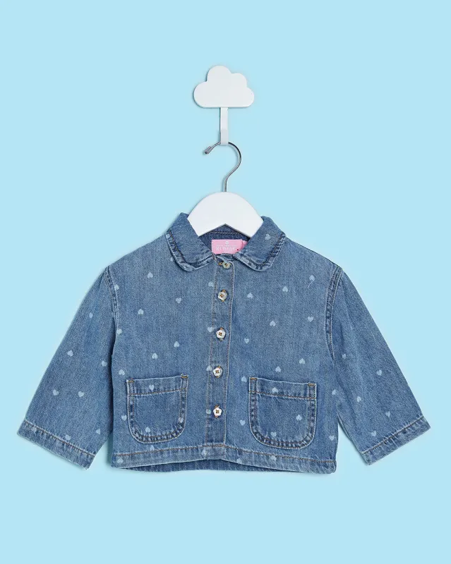 Infant Girls Blue Front Button Denim Blouse Heart All Over Print sold by Redtag