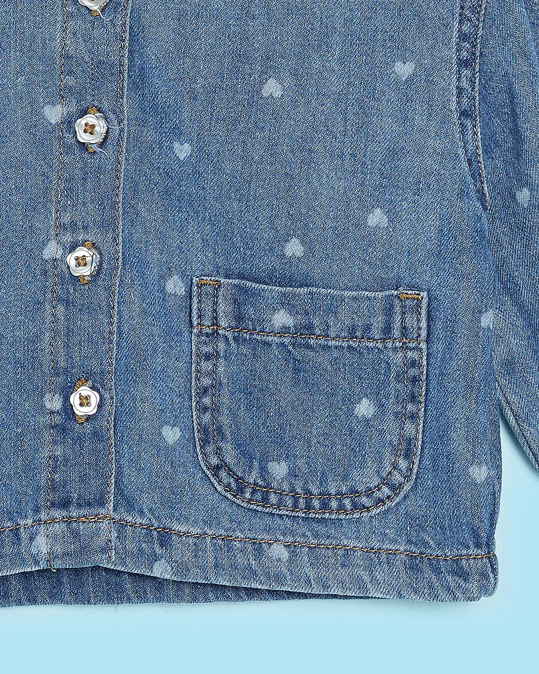 Infant Girls Blue Front Button Denim Blouse Heart All Over Print sold by Redtag product image thumbnail 4