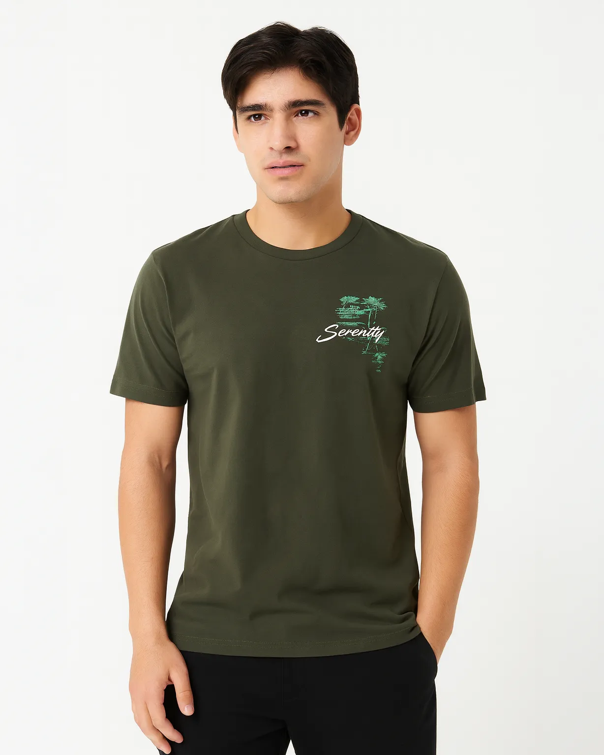 Men Olive Graphic T-Shirt sold by Redtag