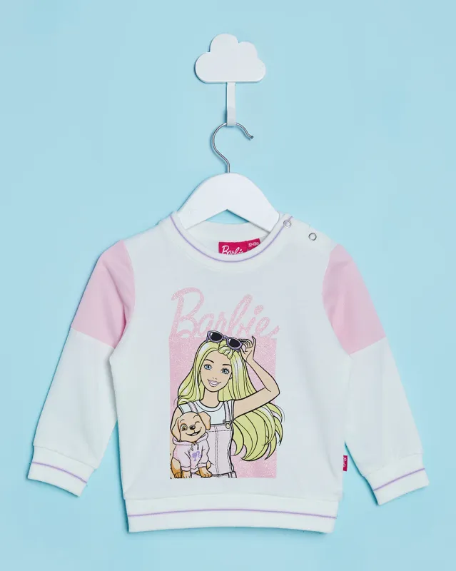 Infant Girls White Barbie Printed Sweatshirt sold by Redtag