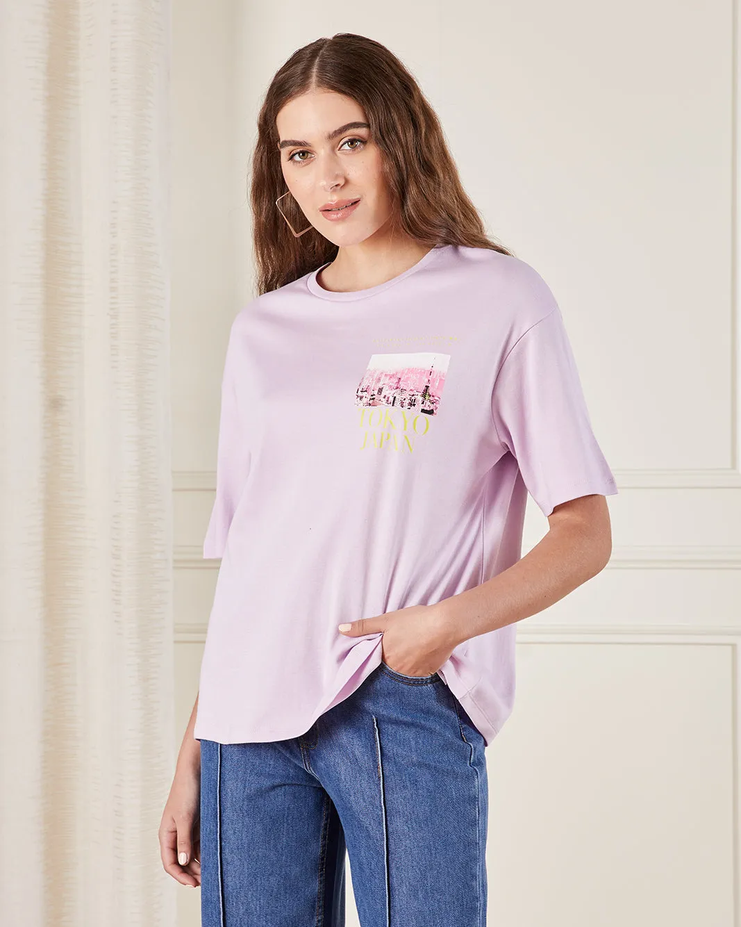 Women Lilac Printed T-Shirt sold by Redtag