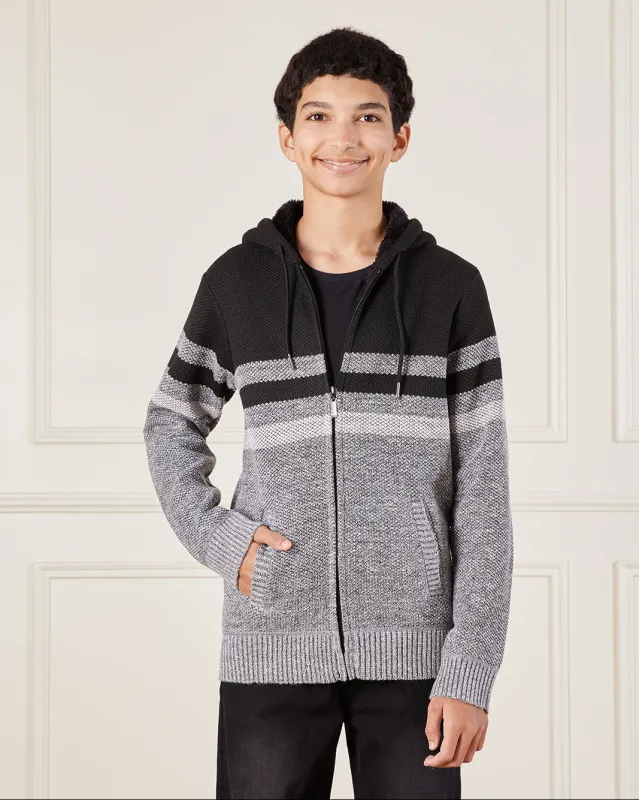 Senior Boys Black Hooded Pullover sold by Redtag