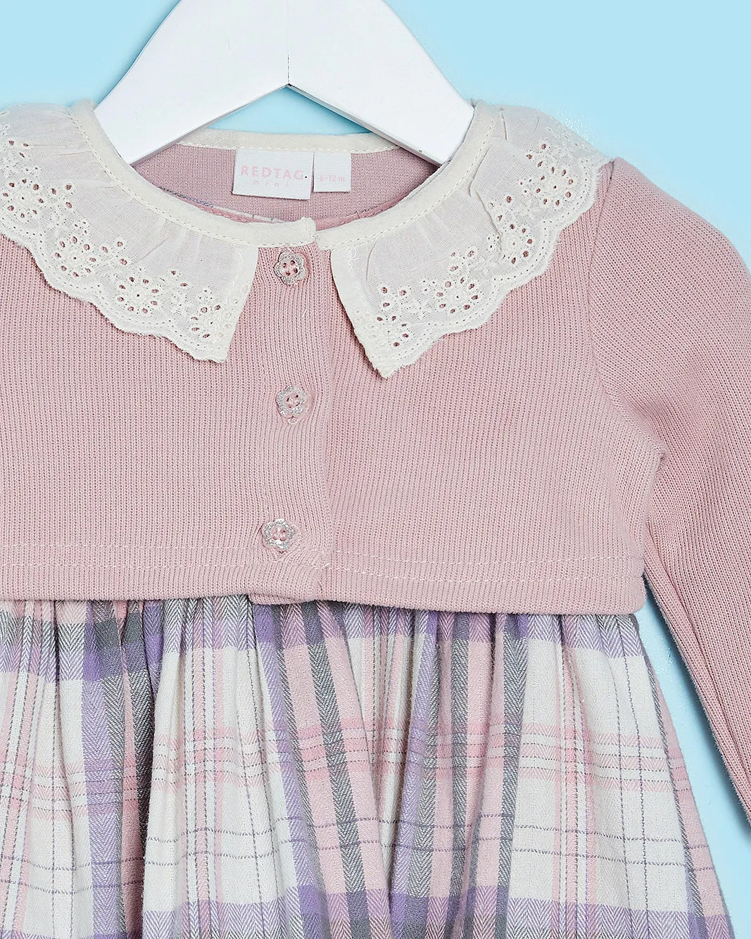 Infant Girls Lilac Checked Dress With Bolero sold by Redtag product image thumbnail 2