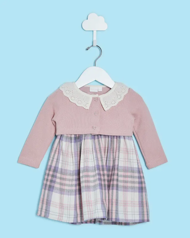 Infant Girls Lilac Checked Dress With Bolero sold by Redtag