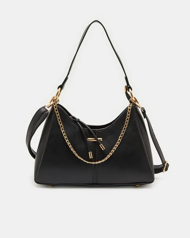 Women Black Embellished Messenger Bag With Front Chain sold by Redtag