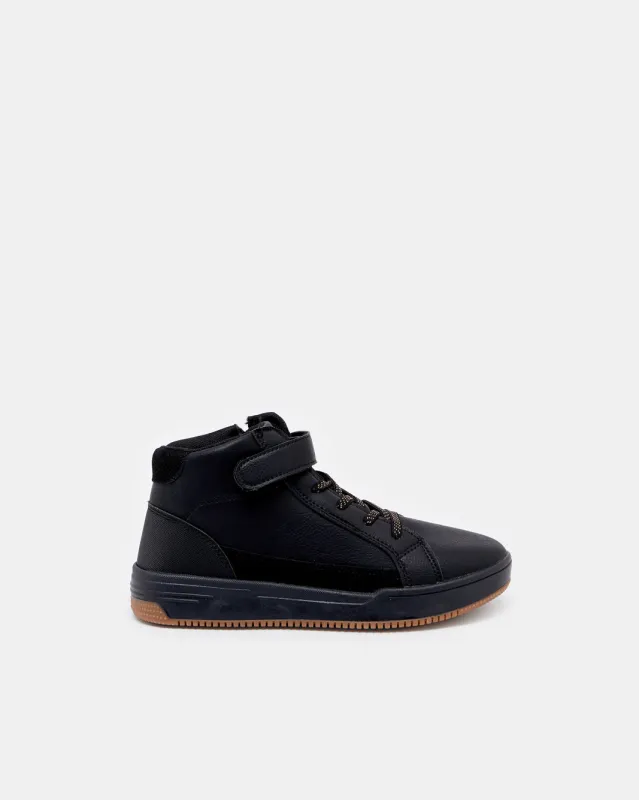 Senior Boys Black High Top Sneakers sold by Redtag