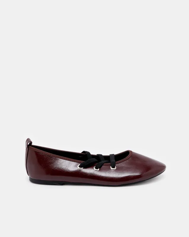 Women Burgundy Ballerina With Elastic Overlay Upper sold by Redtag