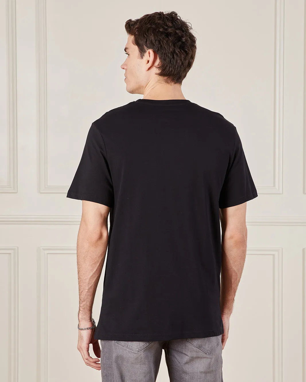 Men Black Basic Solid T-Shirt sold by Redtag product image thumbnail 3
