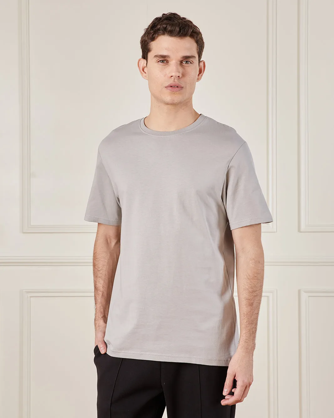 Men Beige Basic Solid T-Shirt sold by Redtag