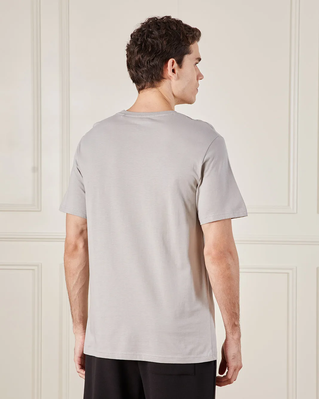 Men Beige Basic Solid T-Shirt sold by Redtag product image thumbnail 3
