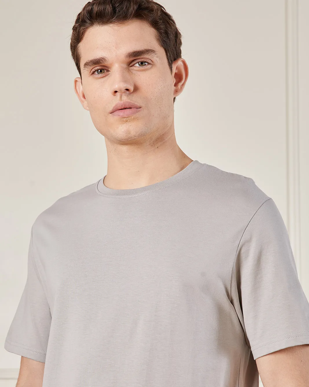 Men Beige Basic Solid T-Shirt sold by Redtag product image thumbnail 4