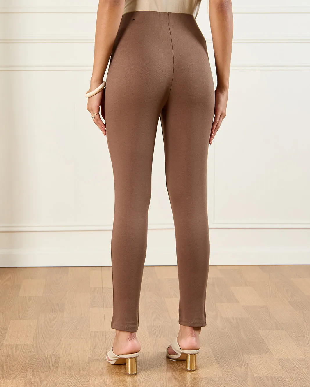 Women Beige Skinny Ponte Legging sold by Redtag product image thumbnail 3