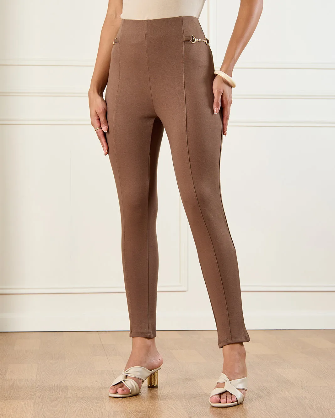 Women Beige Skinny Ponte Legging sold by Redtag