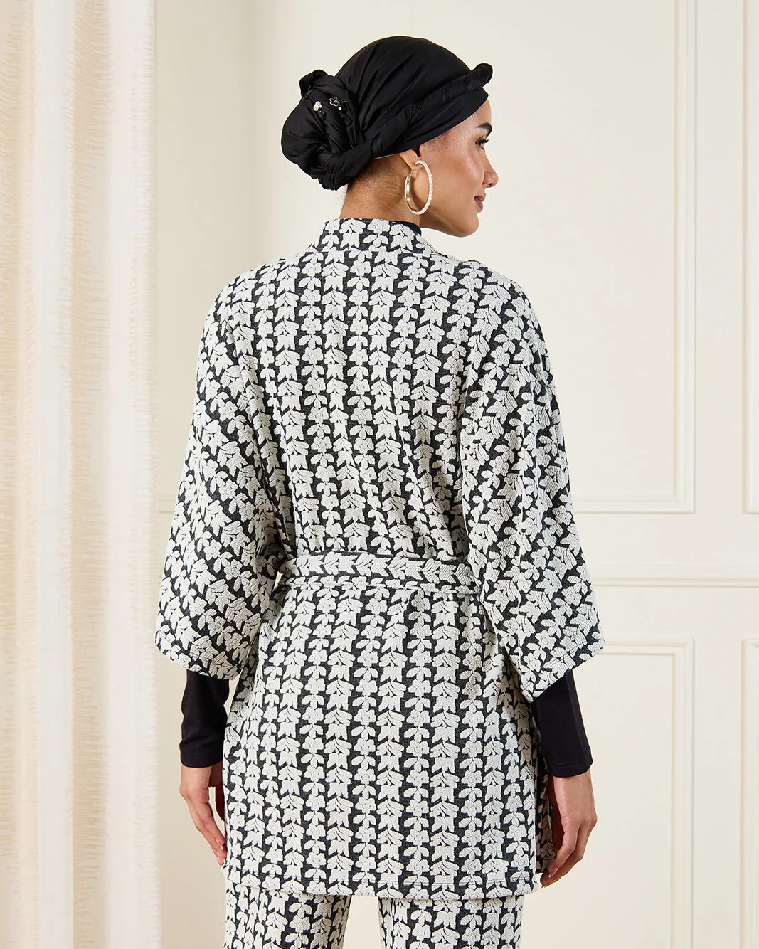 Women Black And White Belted Wrap Jacket sold by Redtag product image thumbnail 3