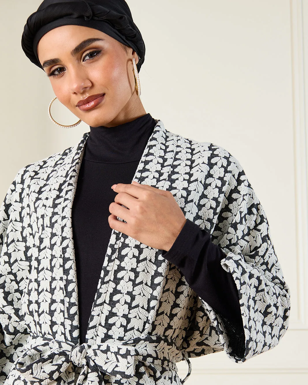 Women Black And White Belted Wrap Jacket sold by Redtag product image thumbnail 4