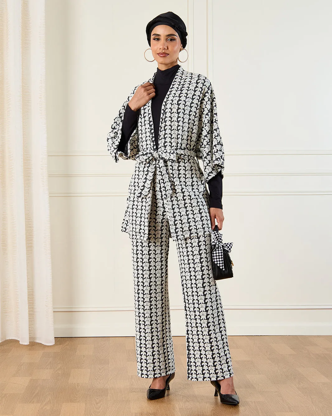 Women Black And White Belted Wrap Jacket sold by Redtag product image thumbnail 2