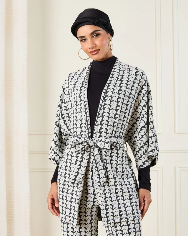 Women Black And White Belted Wrap Jacket sold by Redtag