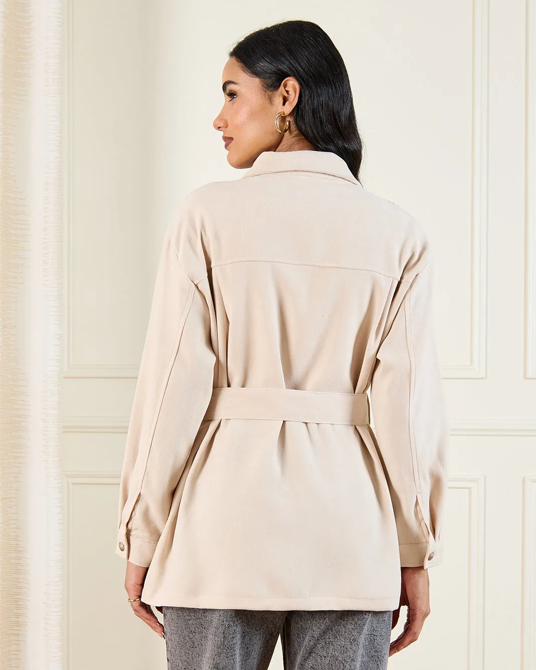 Women Ivory Button Down Belted Shirt sold by Redtag product image thumbnail 3