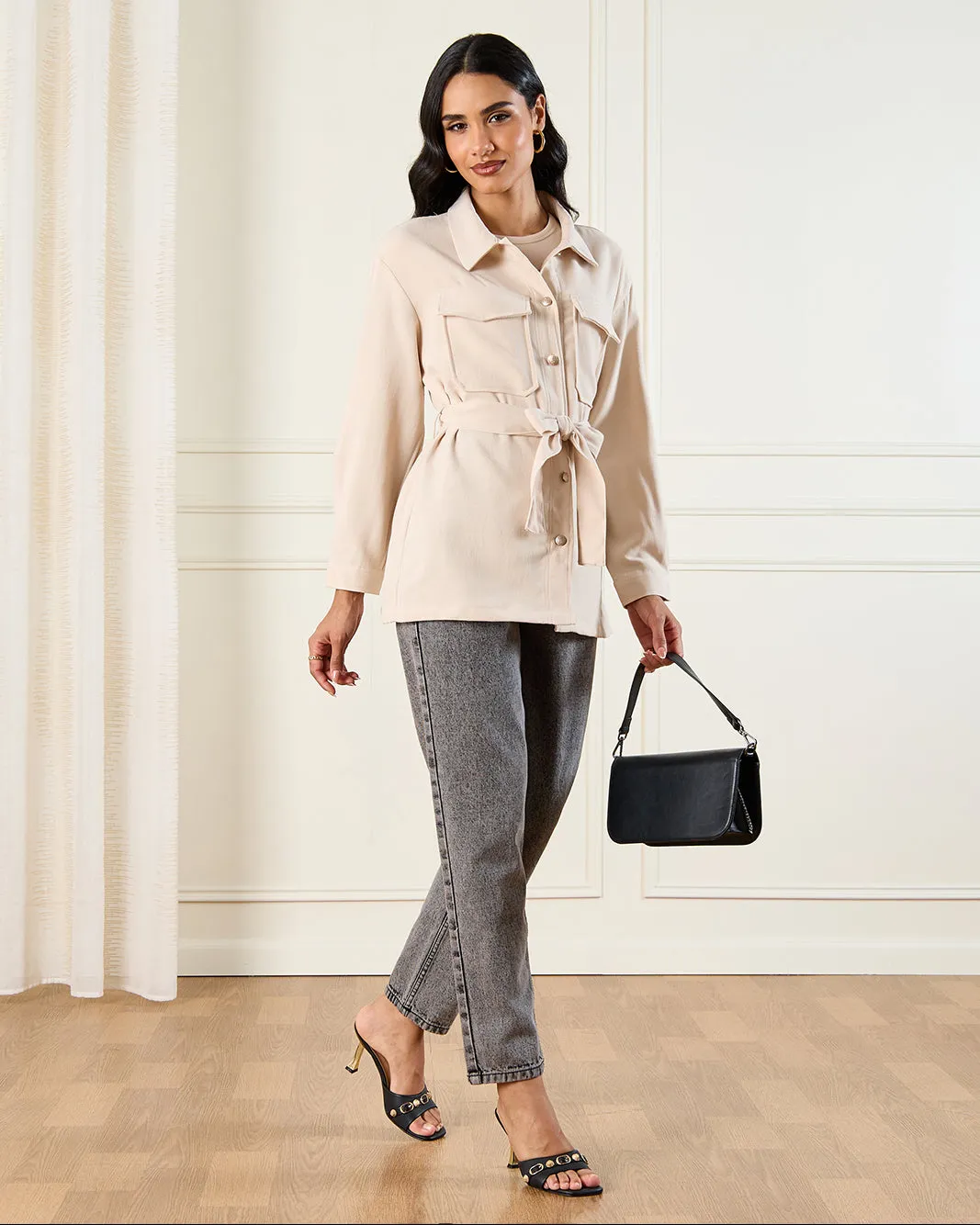 Women Ivory Button Down Belted Shirt sold by Redtag product image thumbnail 2