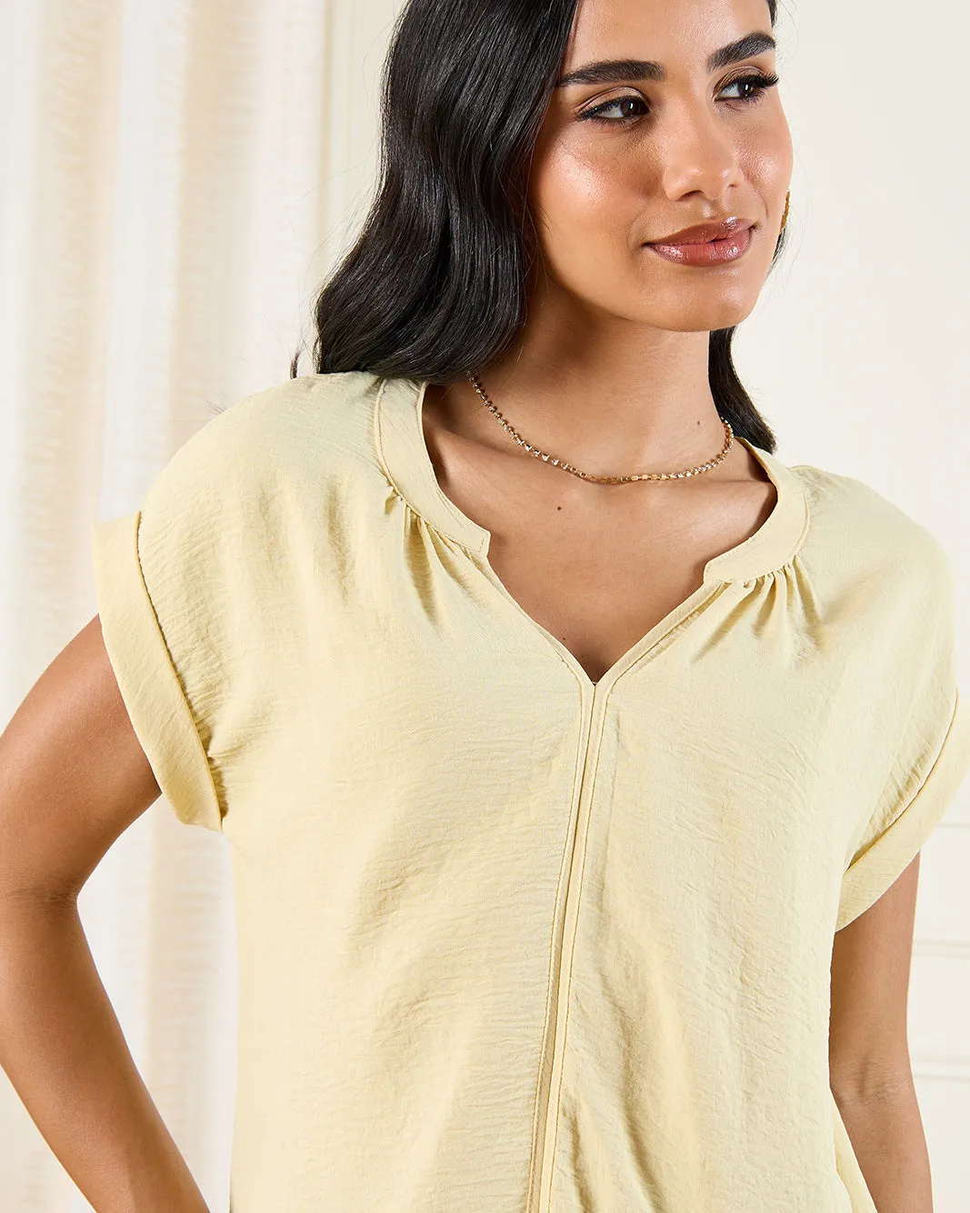 Women Yellow Drop Shoulder Roll Up Sleeve Blouse sold by Redtag product image thumbnail 4