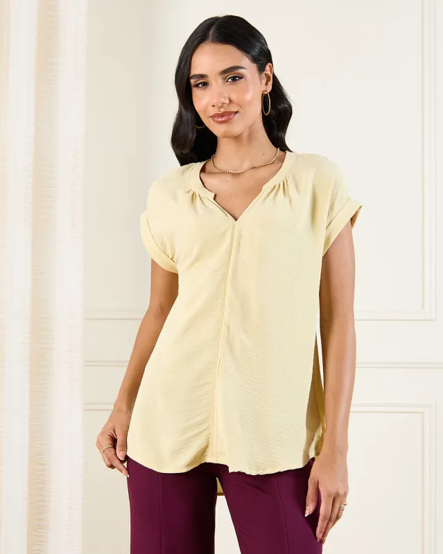 Women Yellow Drop Shoulder Roll Up Sleeve Blouse sold by Redtag