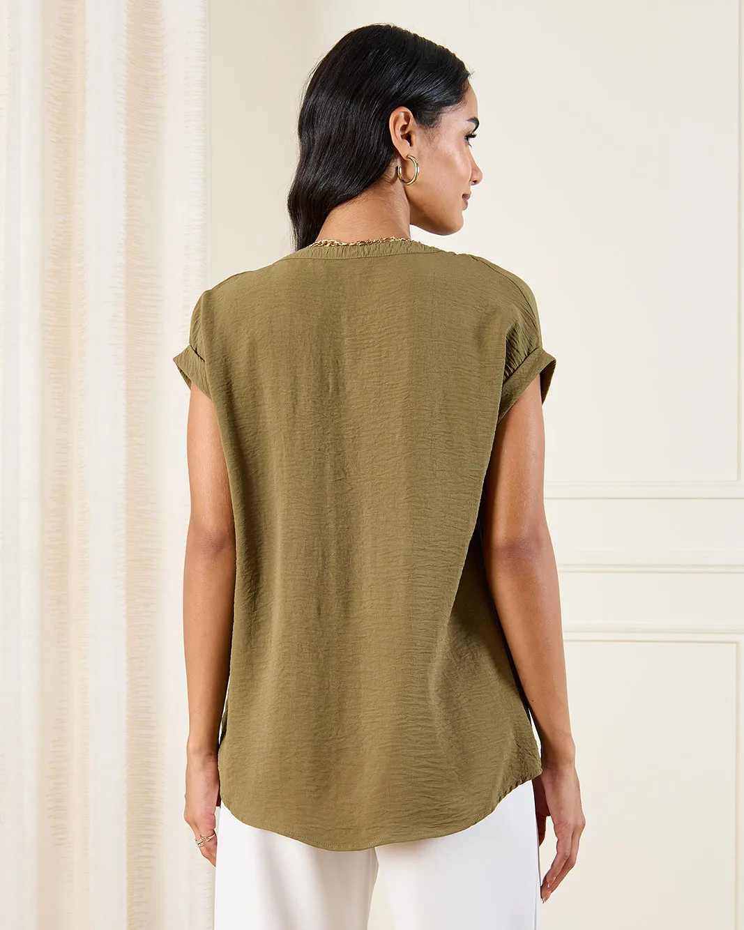 Women Olive Drop Shoulder RolL Up Sleeve Blouse sold by Redtag product image thumbnail 3
