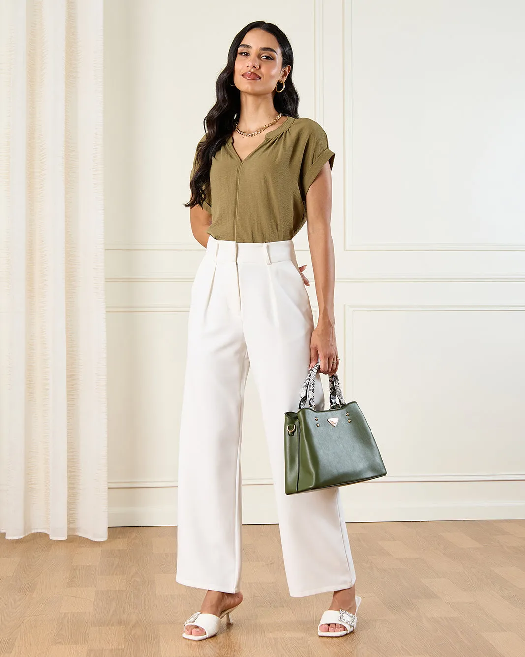 Women Olive Drop Shoulder RolL Up Sleeve Blouse sold by Redtag product image thumbnail 2