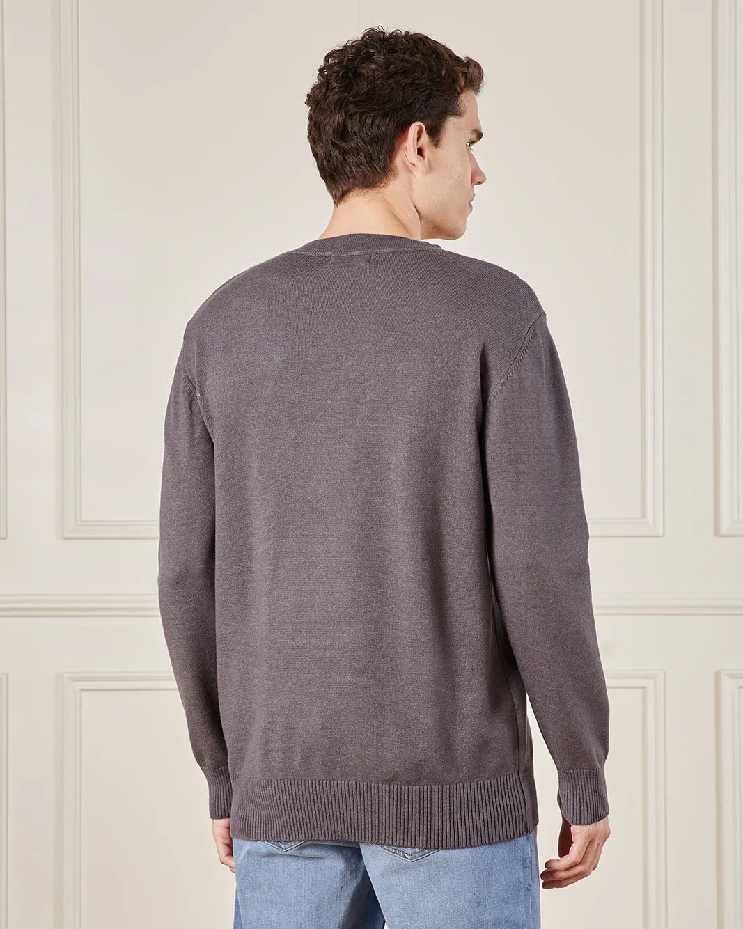 Men Charcoal Solid Sweater sold by Redtag product image thumbnail 3