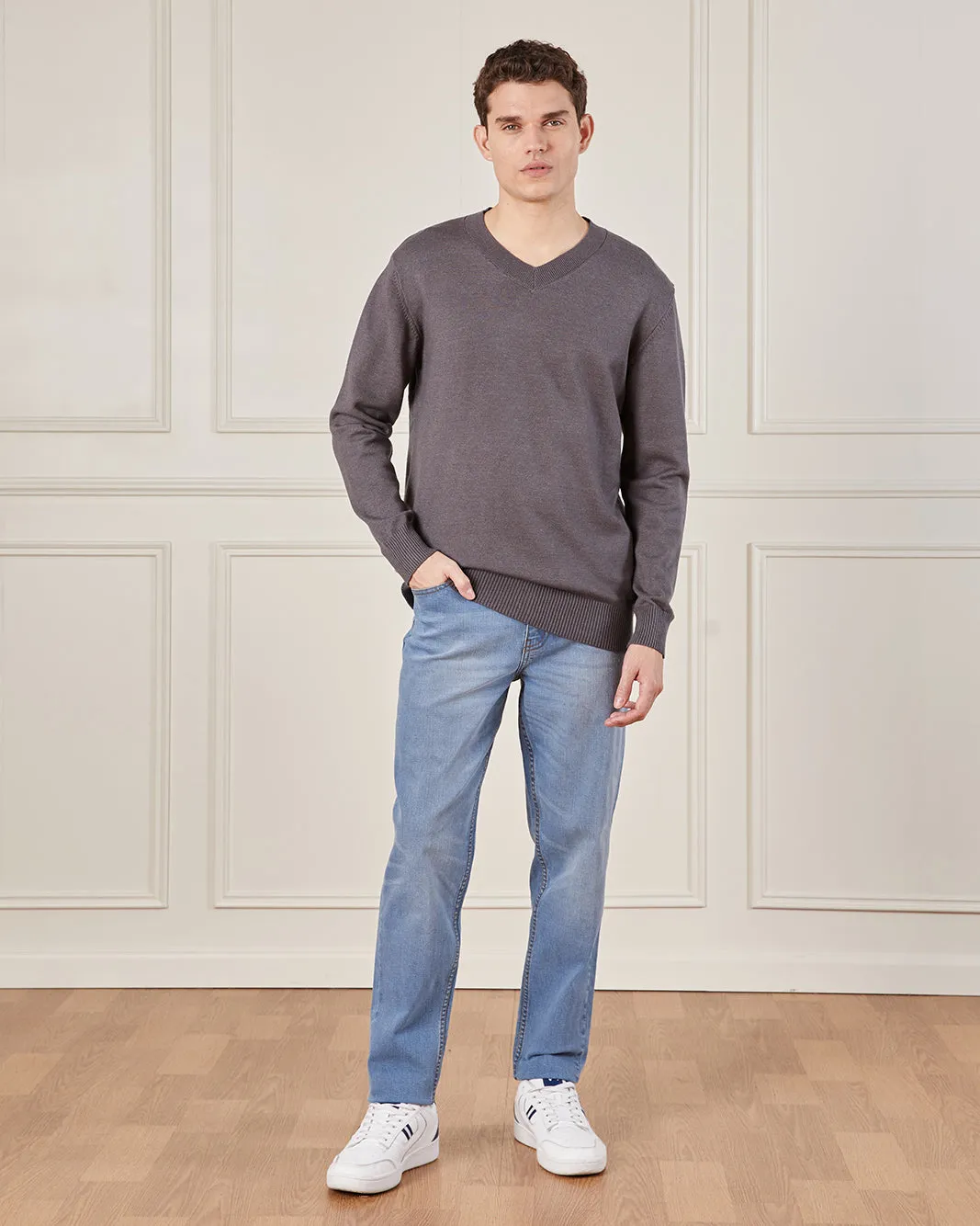 Men Charcoal Solid Sweater sold by Redtag product image thumbnail 2