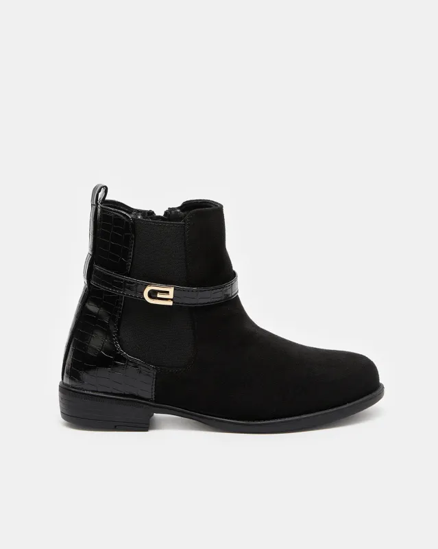 Senior Girls Black Buckle Chelsea Boot sold by Redtag