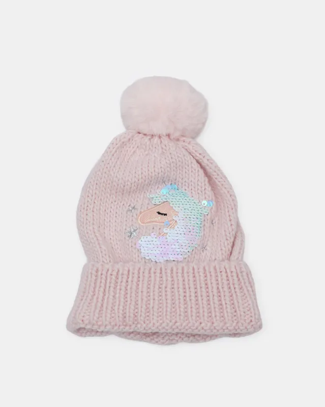 Girls Pink Embellished Knit Cap sold by Redtag